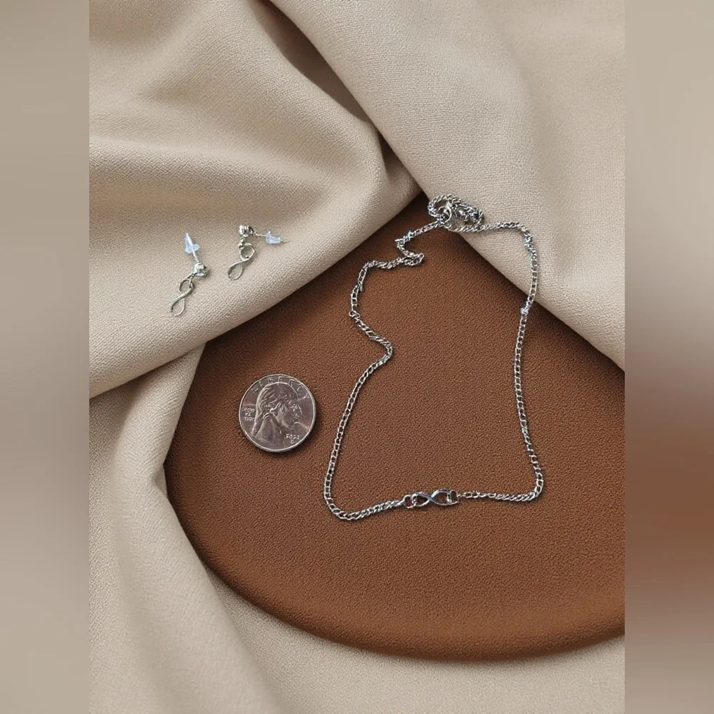 Vintage Dainty and Delicate Infinity Symbol Necklace and Earring Set